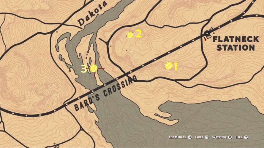 Mapas del tesoro Bard's Crossing y Blackbone's Forest en Red Dead