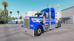 La piel Azul con Rayas Blancas en el camión Kenworth W900 para American Truck Simulator