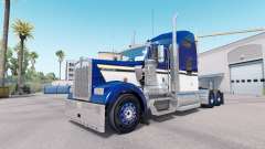 La piel Azul Amarillo Blanco para camión Kenworth W900 para American Truck Simulator